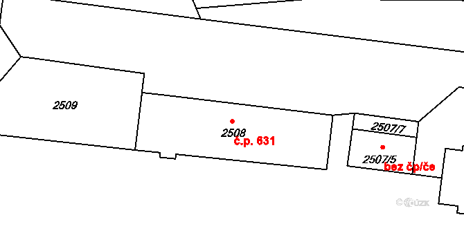 Raspenava 631 na parcele st. 2508 v KÚ Raspenava, Katastrální mapa