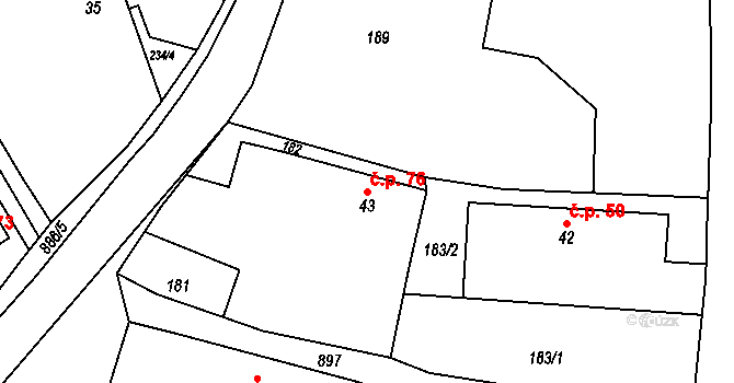 Ohrazenice 76 na parcele st. 43 v KÚ Ohrazenice u Turnova, Katastrální mapa