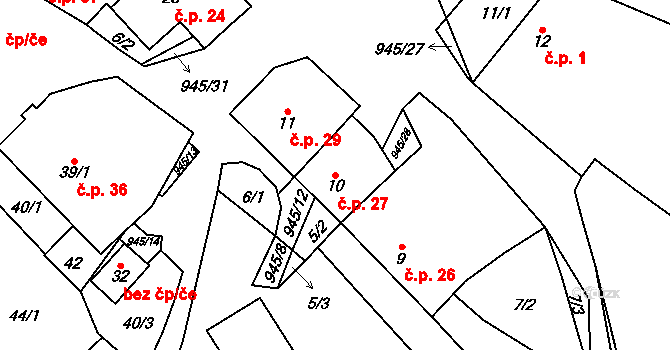 Lhota u Lysic 27 na parcele st. 10 v KÚ Lhota u Lysic, Katastrální mapa