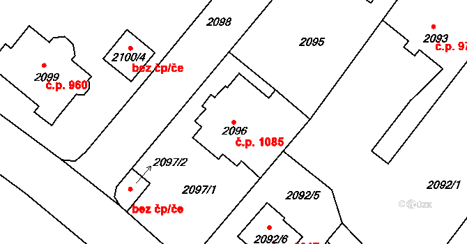 Děčín VI-Letná 1085, Děčín na parcele st. 2096 v KÚ Podmokly, Katastrální mapa