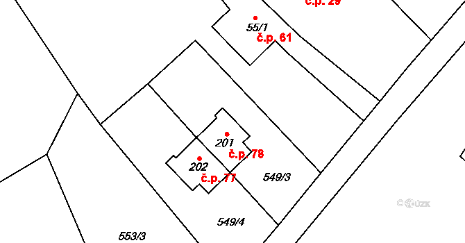 Dalov 78, Šternberk na parcele st. 201 v KÚ Dalov, Katastrální mapa
