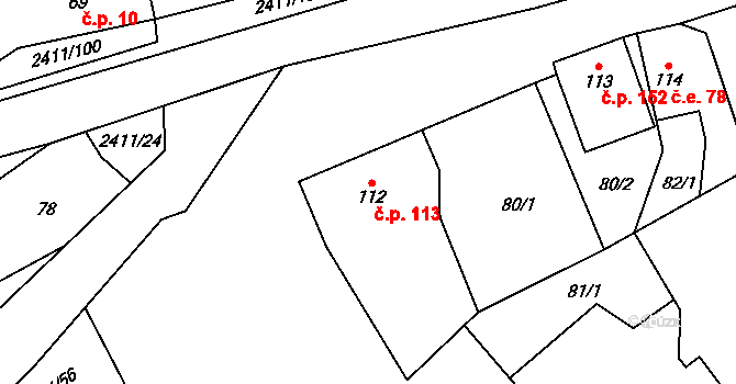 Jívová 113 na parcele st. 112 v KÚ Jívová, Katastrální mapa