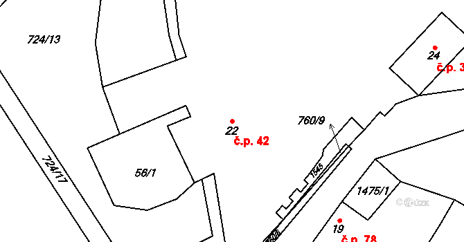Libomyšl 42 na parcele st. 22 v KÚ Libomyšl, Katastrální mapa