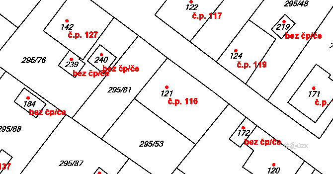Záluží 116 na parcele st. 121 v KÚ Záluží u Hořovic, Katastrální mapa