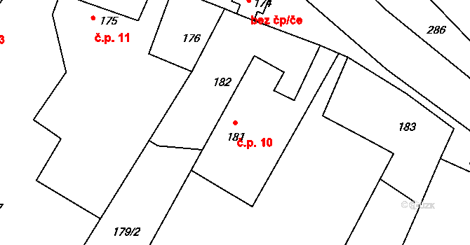 Záborná Lhota 10, Chotilsko na parcele st. 181 v KÚ Záborná Lhota, Katastrální mapa
