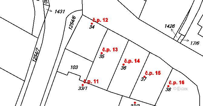Krchleby 13 na parcele st. 35 v KÚ Krchleby u Nymburka, Katastrální mapa