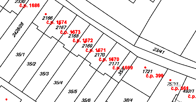 Lysá nad Labem 1670 na parcele st. 2170 v KÚ Lysá nad Labem, Katastrální mapa