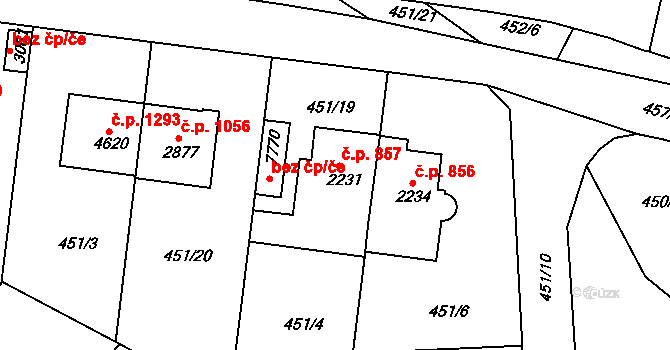 Horka-Domky 857, Třebíč na parcele st. 2231 v KÚ Třebíč, Katastrální mapa