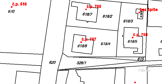 Skřečoň 757, Bohumín na parcele st. 618/8 v KÚ Skřečoň, Katastrální mapa
