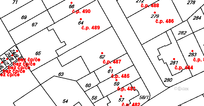 Stránice 487, Brno na parcele st. 62 v KÚ Stránice, Katastrální mapa