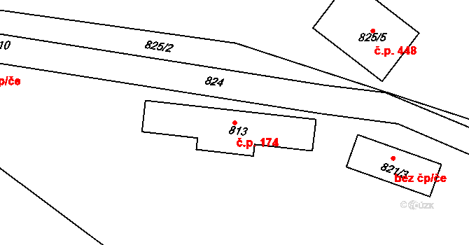 Řetenice 174, Teplice na parcele st. 813 v KÚ Teplice-Řetenice, Katastrální mapa