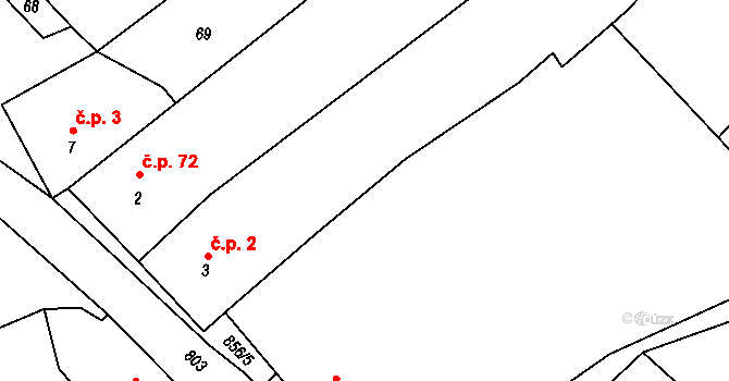 Drahobudice 2 na parcele st. 3 v KÚ Drahobudice, Katastrální mapa