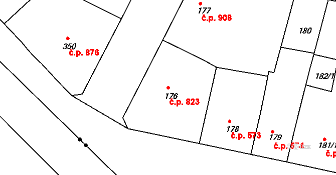 Žižkov 823, Praha na parcele st. 176 v KÚ Žižkov, Katastrální mapa