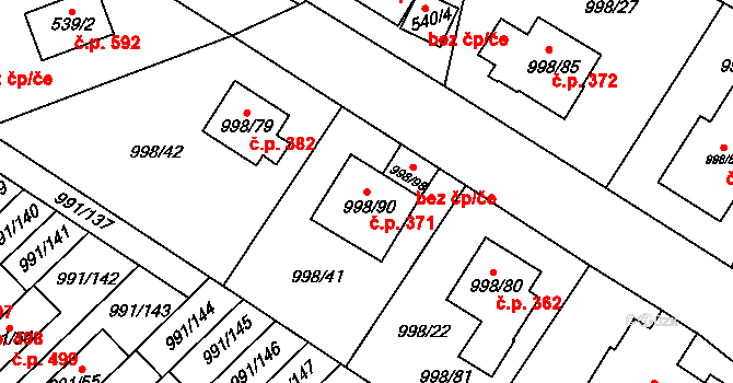 Velká Chuchle 371, Praha na parcele st. 998/90 v KÚ Velká Chuchle, Katastrální mapa