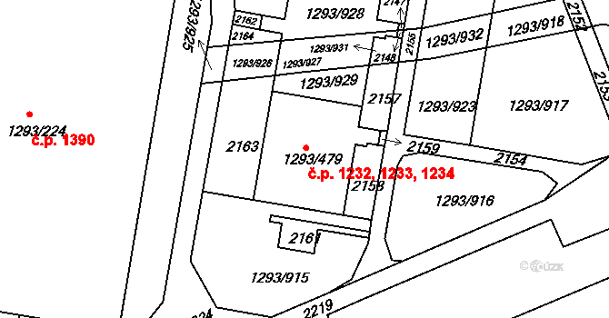 Řepy 1232,1233,1234, Praha na parcele st. 1293/479 v KÚ Řepy, Katastrální mapa