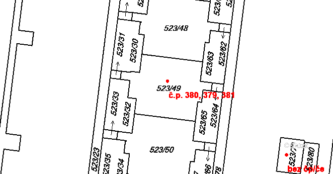 Horní Měcholupy 379,380,381, Praha na parcele st. 523/49 v KÚ Horní Měcholupy, Katastrální mapa