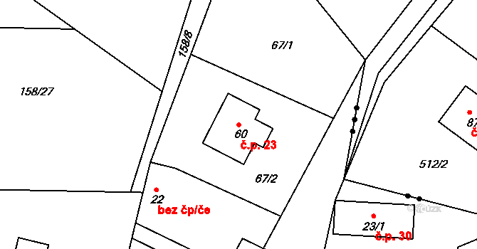 Jelence 23, Dolní Hbity na parcele st. 60 v KÚ Jelence, Katastrální mapa
