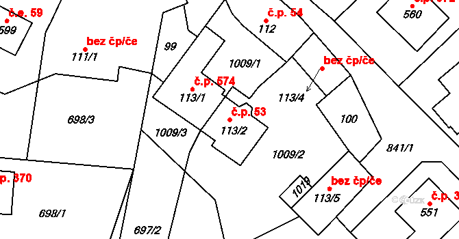 Stará Huť 53 na parcele st. 113/2 v KÚ Stará Huť, Katastrální mapa