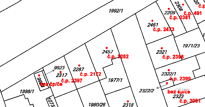 Hodonín 3262 na parcele st. 2457 v KÚ Hodonín, Katastrální mapa