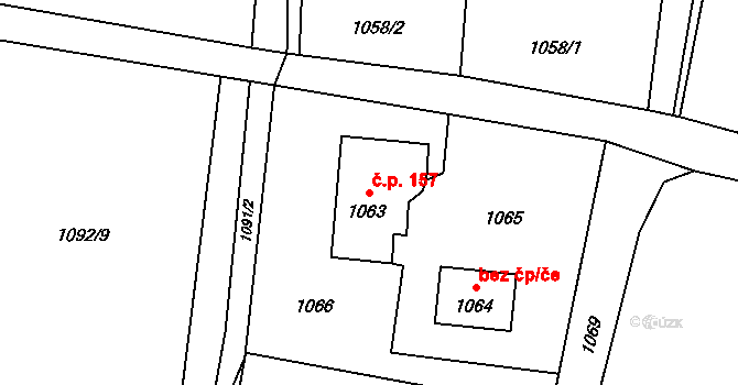 Chotěbuz 157 na parcele st. 1063 v KÚ Chotěbuz, Katastrální mapa