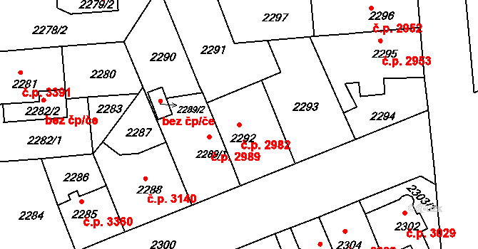 Chomutov 2982 na parcele st. 2292 v KÚ Chomutov II, Katastrální mapa