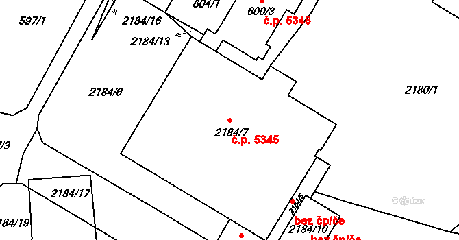 Chomutov 5345 na parcele st. 2184/7 v KÚ Chomutov I, Katastrální mapa