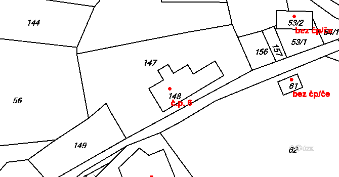 Jílové 6, Hodkovice nad Mohelkou na parcele st. 148 v KÚ Jílové u Hodkovic nad Mohelkou, Katastrální mapa