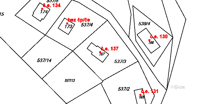 Jívka 137 na parcele st. 167 v KÚ Dolní Vernéřovice, Katastrální mapa