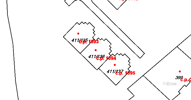 Ráj 1094, Karviná na parcele st. 411/136 v KÚ Ráj, Katastrální mapa