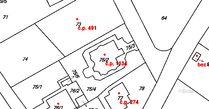 Liberec XIV-Ruprechtice 1134, Liberec na parcele st. 75/2 v KÚ Ruprechtice, Katastrální mapa