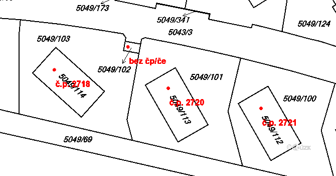 Líšeň 2720, Brno na parcele st. 5049/113 v KÚ Líšeň, Katastrální mapa
