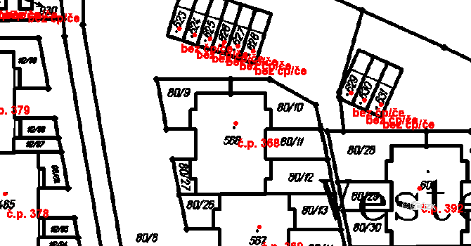 Vestec 368 na parcele st. 566 v KÚ Vestec u Prahy, Katastrální mapa