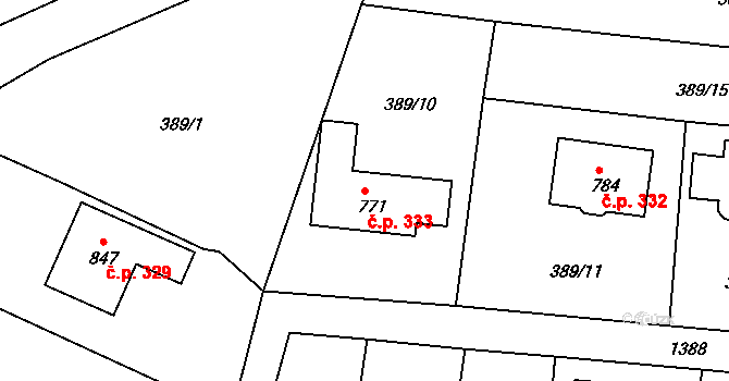 Plesná 333 na parcele st. 771 v KÚ Plesná, Katastrální mapa