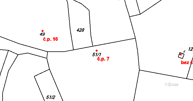 Maníkovice 7, Ptýrov na parcele st. 51/1 v KÚ Ptýrov, Katastrální mapa