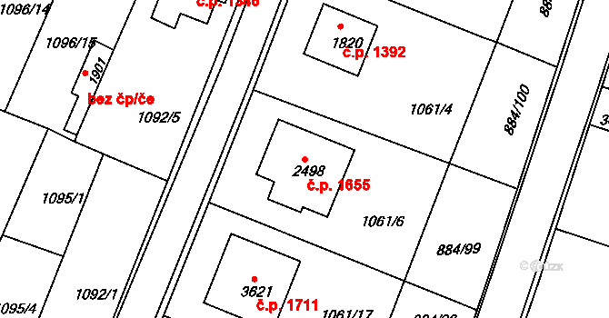 Bystřice pod Hostýnem 1655 na parcele st. 2498 v KÚ Bystřice pod Hostýnem, Katastrální mapa