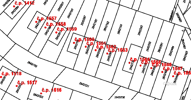 Kuřim 1562 na parcele st. 2642/295 v KÚ Kuřim, Katastrální mapa