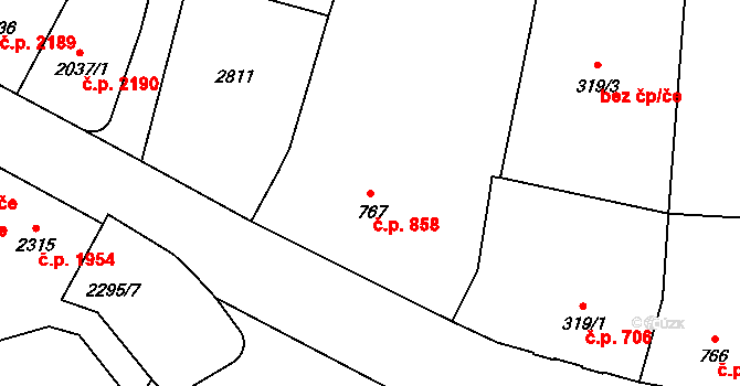 Jablonec nad Nisou 858 na parcele st. 767 v KÚ Jablonec nad Nisou, Katastrální mapa