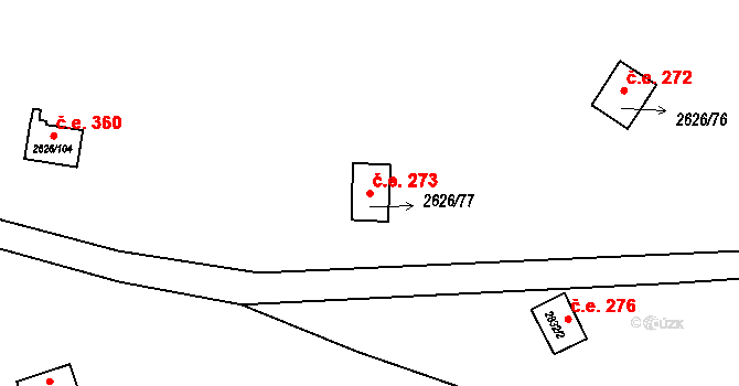Doksy 273 na parcele st. 2626/77 v KÚ Doksy u Máchova jezera, Katastrální mapa