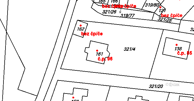 Dubice 96, Řehlovice na parcele st. 161 v KÚ Dubice nad Labem, Katastrální mapa