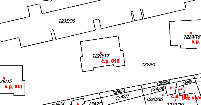 Vejprnice 812 na parcele st. 1229/17 v KÚ Vejprnice, Katastrální mapa