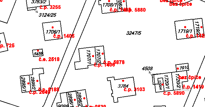 Zlín 5878 na parcele st. 1707/2 v KÚ Zlín, Katastrální mapa
