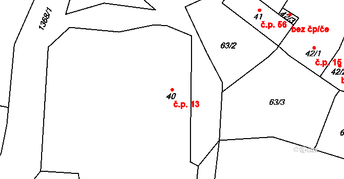 Poleň 13 na parcele st. 40 v KÚ Poleň, Katastrální mapa
