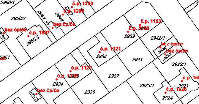 Předměstí 1121, Litoměřice na parcele st. 2938 v KÚ Litoměřice, Katastrální mapa