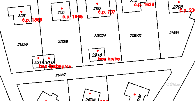 Rožnov pod Radhoštěm 39561534 na parcele st. 3918 v KÚ Rožnov pod Radhoštěm, Katastrální mapa