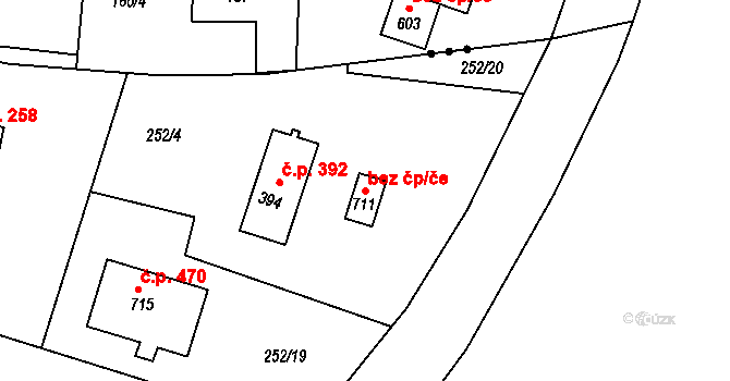 Strančice 41730534 na parcele st. 711 v KÚ Strančice, Katastrální mapa