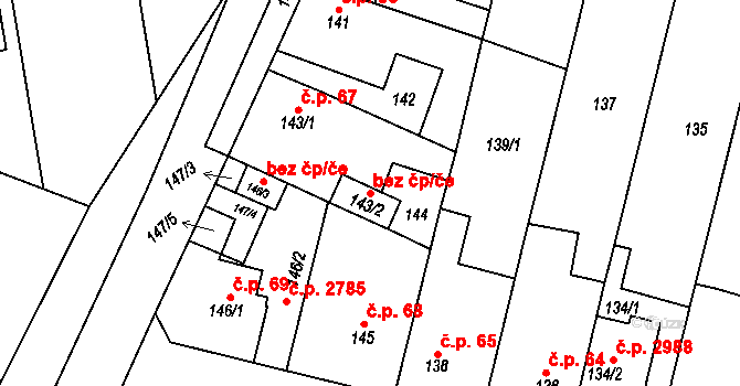 Praha 42418534 na parcele st. 143/2 v KÚ Horní Počernice, Katastrální mapa