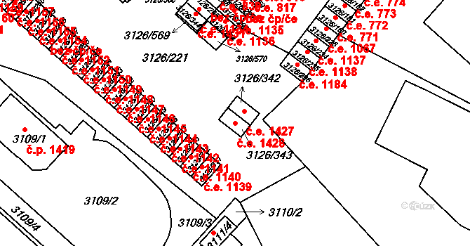 Pelhřimov 43182534 na parcele st. 3126/343 v KÚ Pelhřimov, Katastrální mapa
