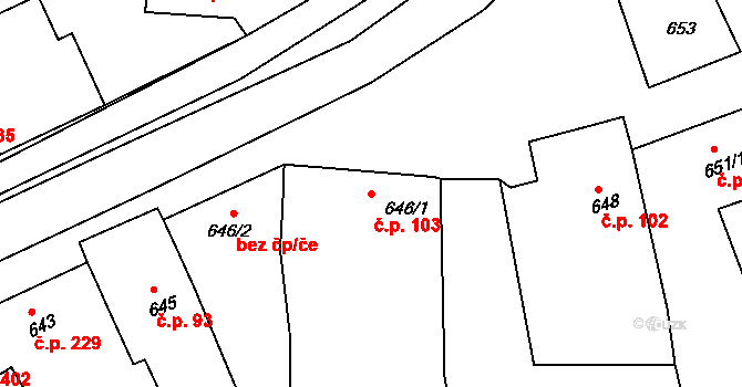 Bošovice 103 na parcele st. 646/1 v KÚ Bošovice, Katastrální mapa