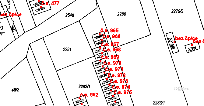 Horní Litvínov 968, Litvínov na parcele st. 2282/18 v KÚ Horní Litvínov, Katastrální mapa