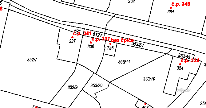 Lysice 46017534 na parcele st. 726 v KÚ Lysice, Katastrální mapa